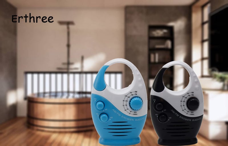 Erthree Shower Radio, Bathroom Radio AM FM, Waterproof Hanging Shower Radio Adjustable Volume Blue - Image 2